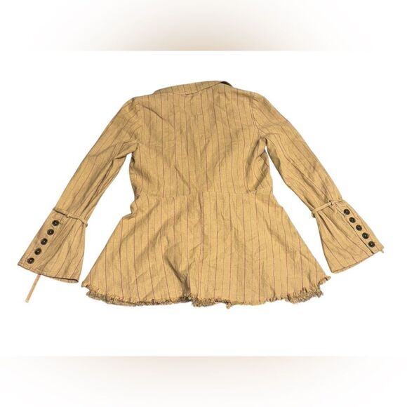 FREE PEOPLE Stella Striped double breasted frayed hem linen blend Blazer sz xs - Picture 5 of 9